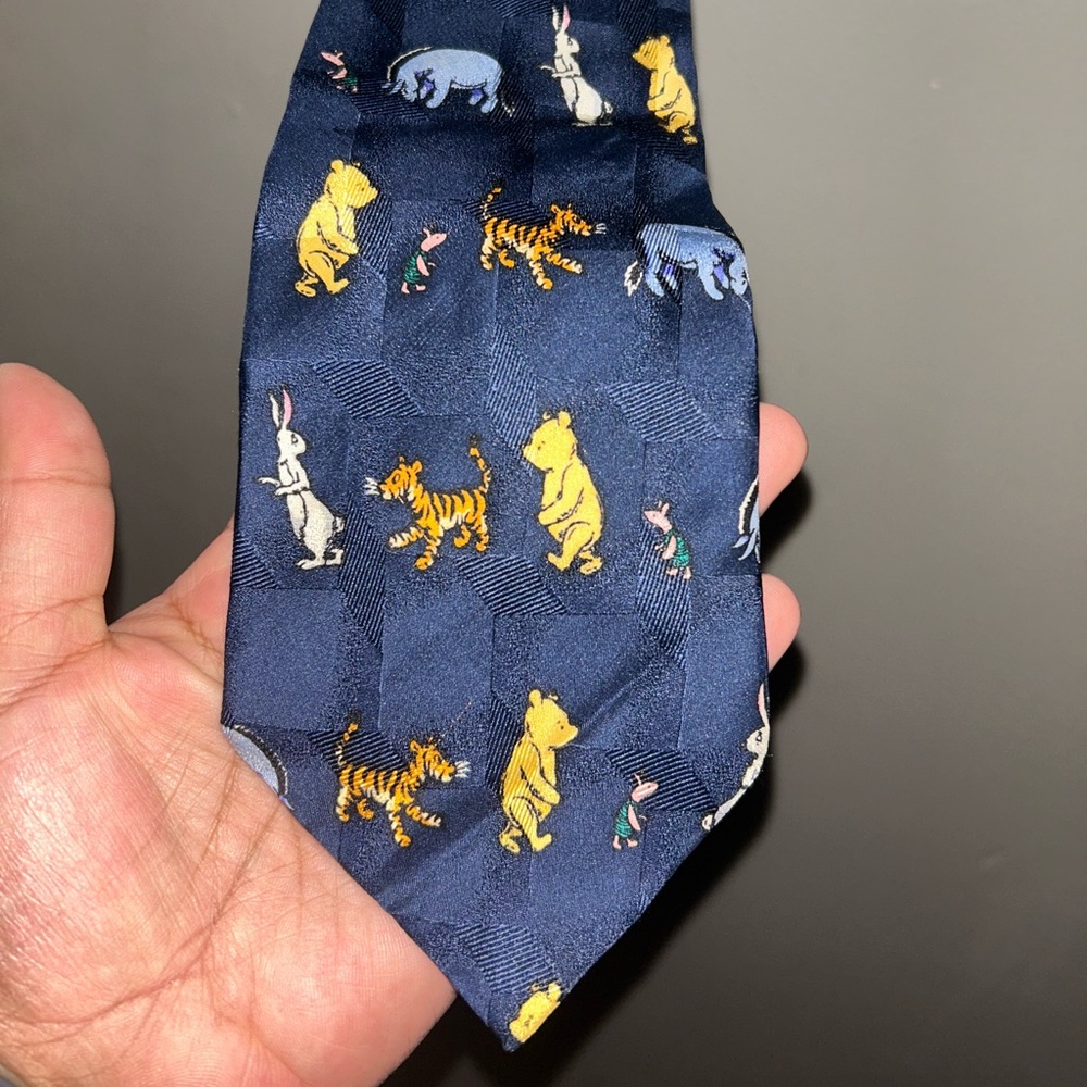 Classic Pooh Silk Tie - 100% silk hand made vintage/retro navy blue - Picture 2 of 7